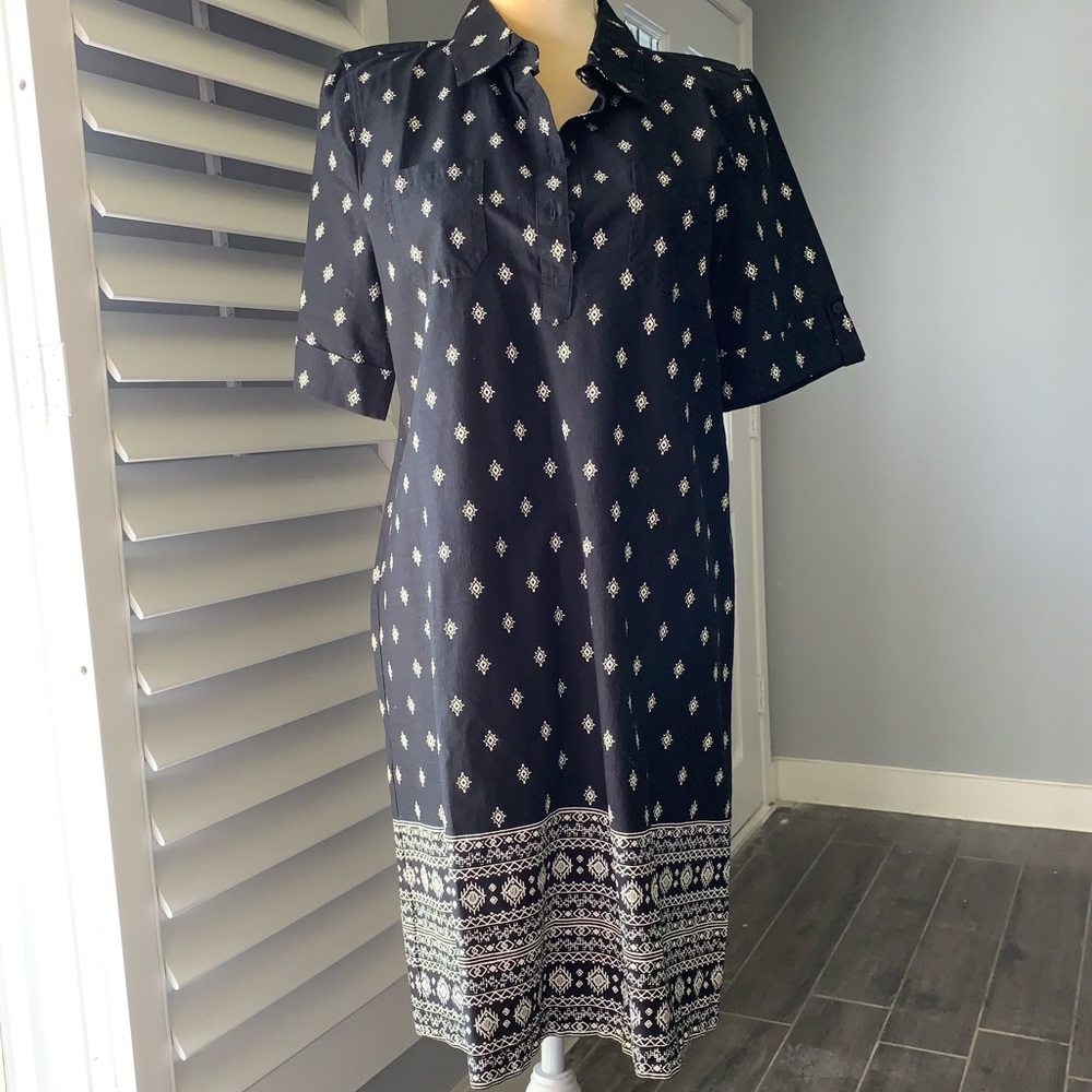 KAREN SCOTT PRINTED POLO COLLAR DRESS SIZE M